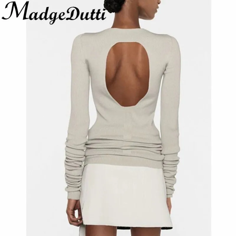 

11.26 MadgeDutti 2022 Autumn Winter New Sexy Backless Long Sleeve Knit Basics Knitwear Women