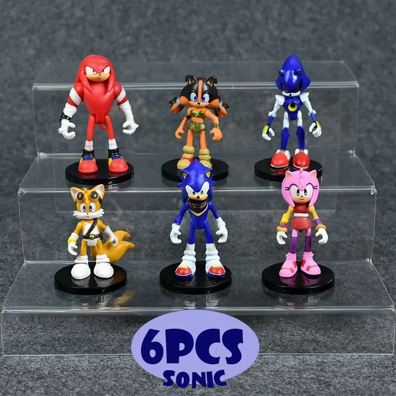

6pcs Anime Mouse Figurines Kawaii Sonic Figure Action Q Version Mini Statue Doll Ornament Box Knuckles Pvc Model Toys Kids Gifts