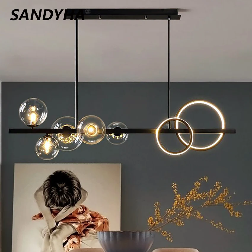 

SANDYHA Modern Chandeliers Glass Ball Magic Bean Molecule Lamp Nordic Dining Room Living Table Kitchen Led Ceiling Hanging Light