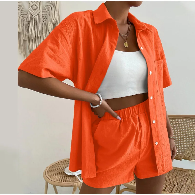 

Женский комплект из двух предметов, однобортный Топ с длинным рукавом и шорты с широкими штанинами, модный сексуальный однотонный костюм, л...