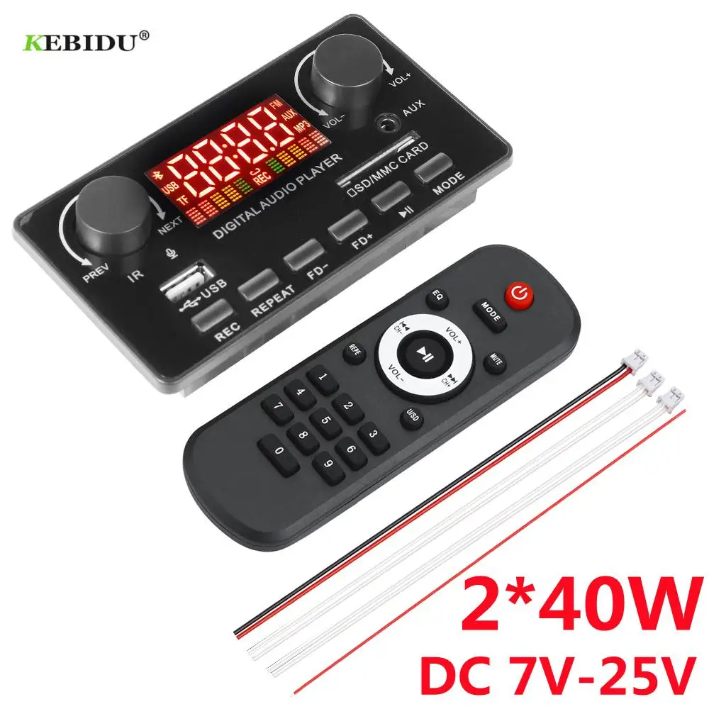 80W Amplifier MP3 Player Bluetooth 5.0 Color Screen MP3 Decoder Decoding Board 7V-25V Module TF Card Slot USB FM Call Recording