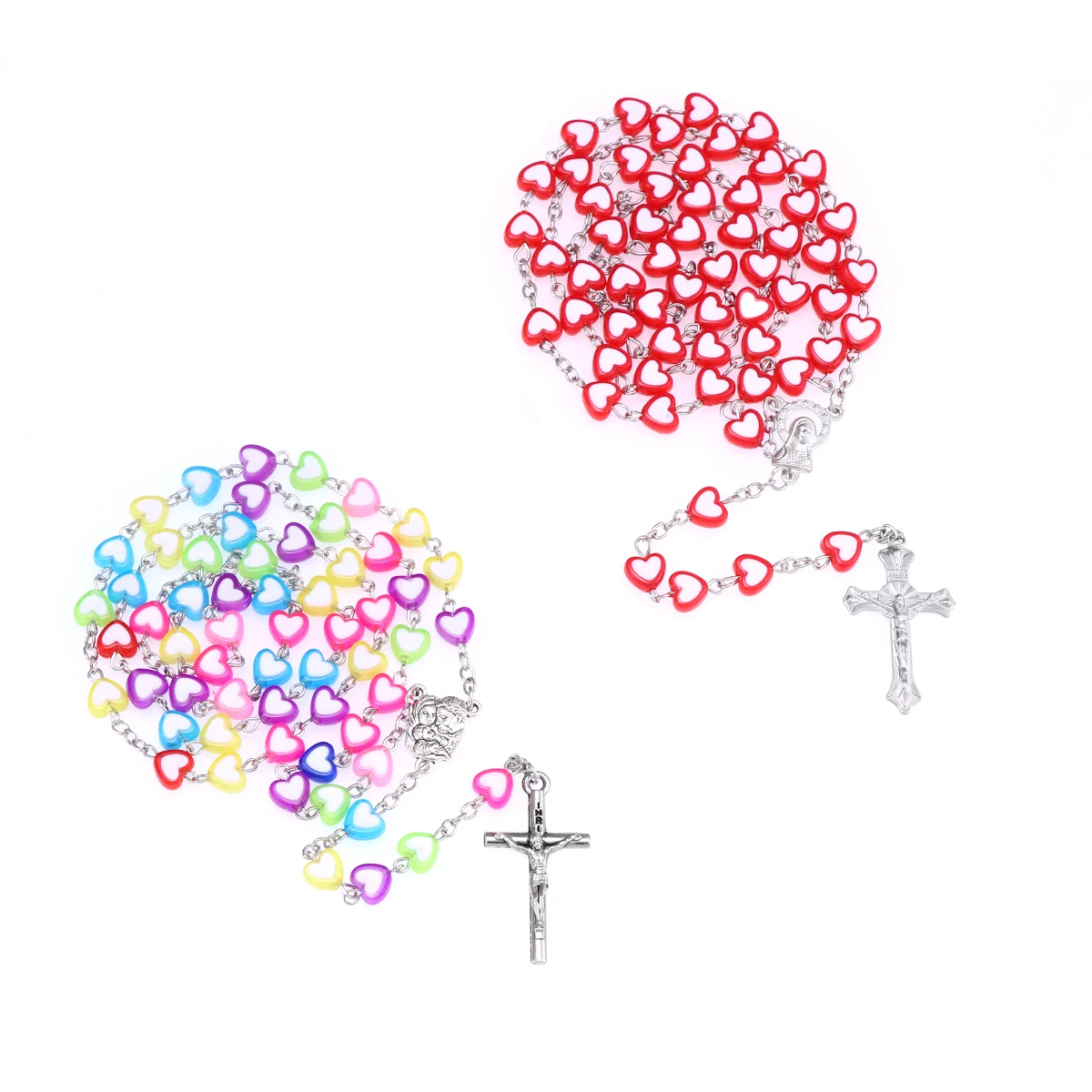 

New Trend Red Heart-shaped Rosary Cross Necklace Religious Virgin Mary Center Accessories Banquet Jewelry Accessories