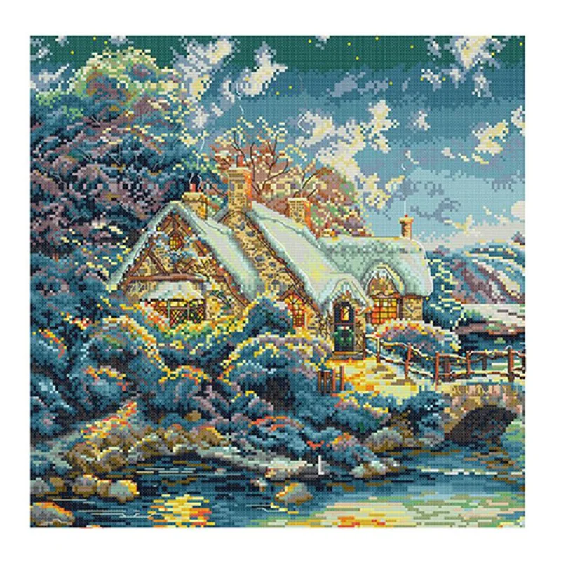 

House In The Hills Cross Stitch Kits 14CT Counted Printed Canvas Fabric Embroidery DIY Handmade Needlework Crafts