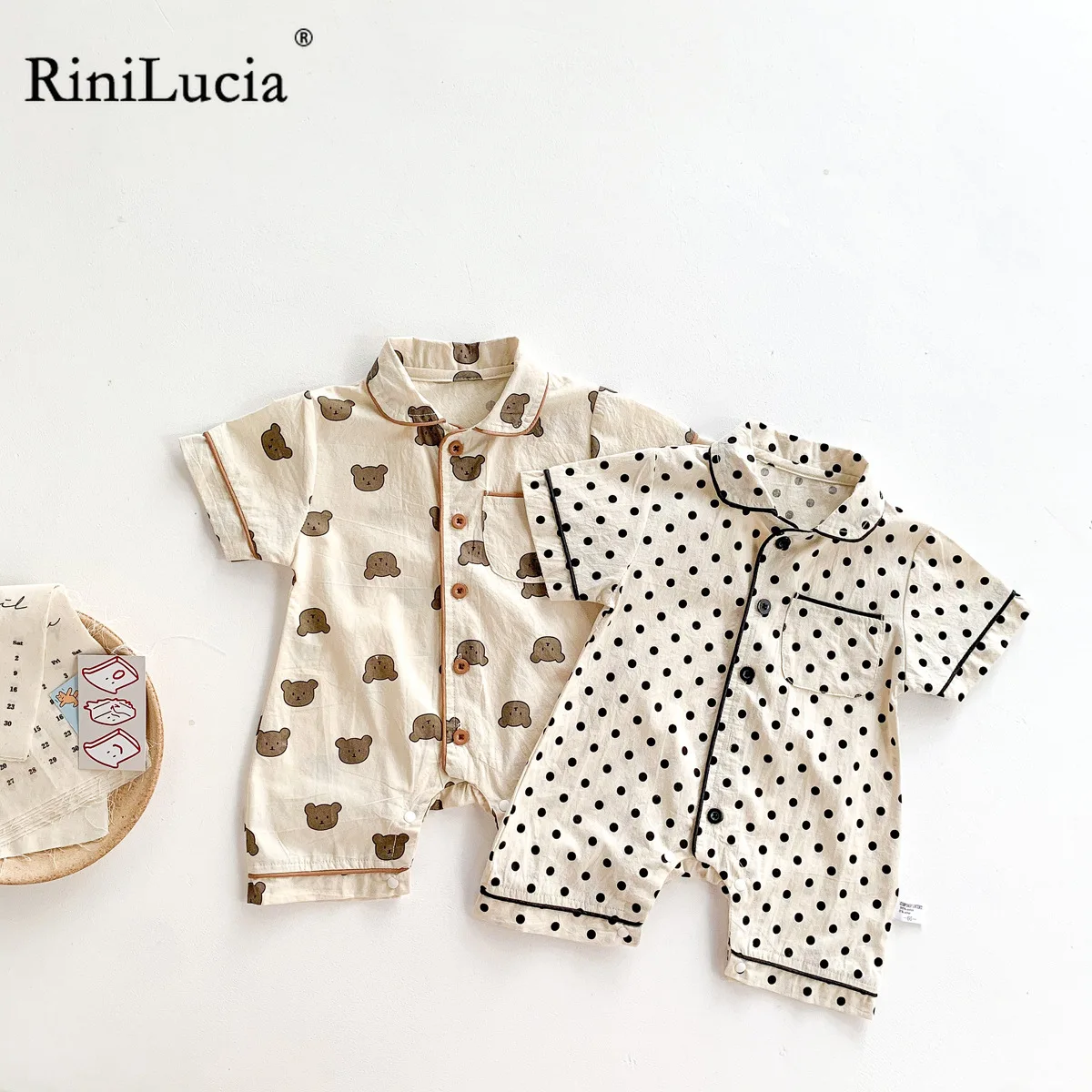 

RiniLucia Short-Sleeve Baby Rompers Print Baby Boy Clothes Jumpsuit Summer Onesie Infant Baby Girls Newborn Clothings