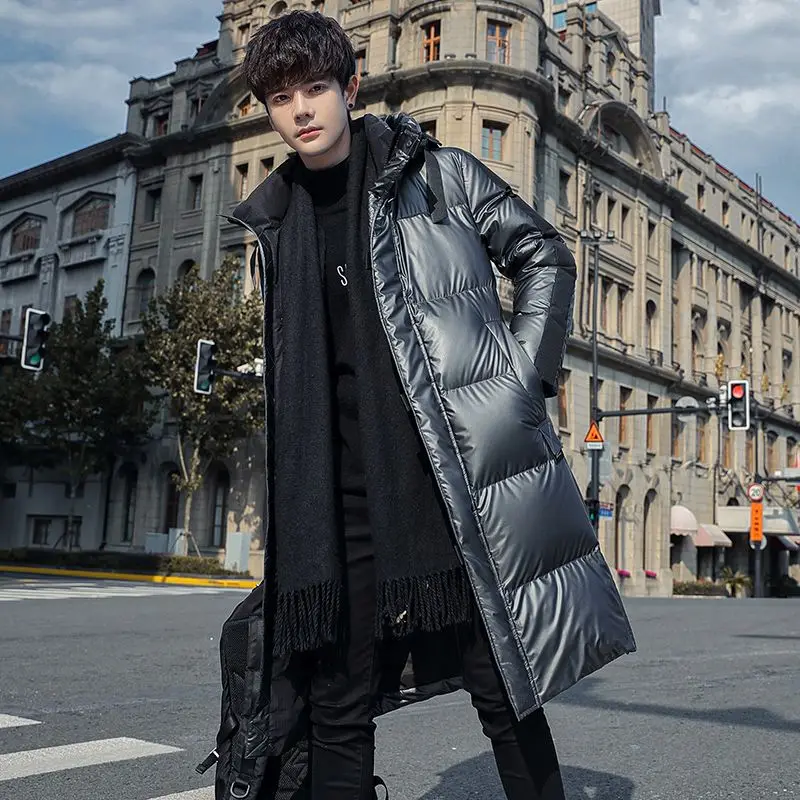 Men's Down Jacket Winter Jackets for Men Bright Face Parkas Warm Puffer Jacket Goose Jacket Hooded Loose Long Coat