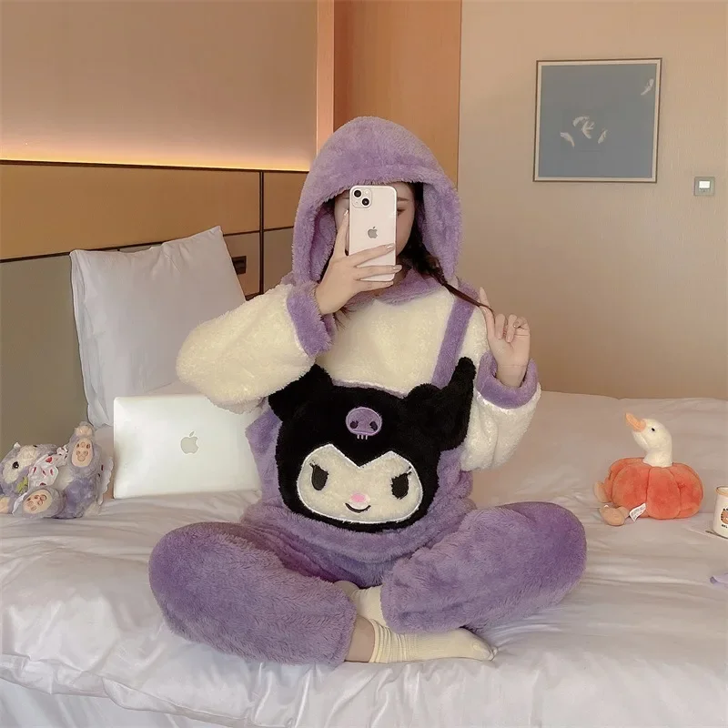 

Sanrios Kuromi Cinnamoroll My Melody Cartoon Anime Plush Loungewear Ladies Pajamas Hooded Cute Pajamas Plush Loungewear Gifts