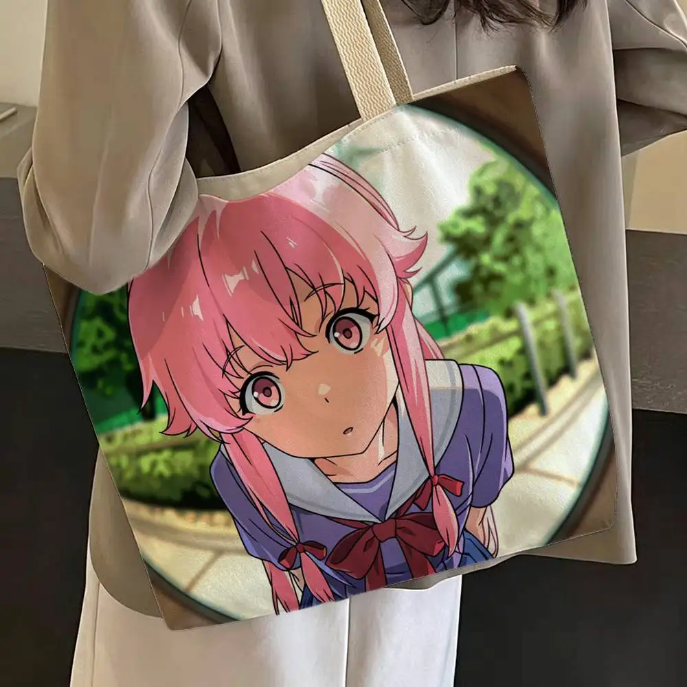 Фото Сумка-тоут из холщовой ткани Anime Y-Yandere G-Gasai Yuno, вместительная, прочная, на плечо, с застежкой-молнией, классическая, идеально подходит для работы №1