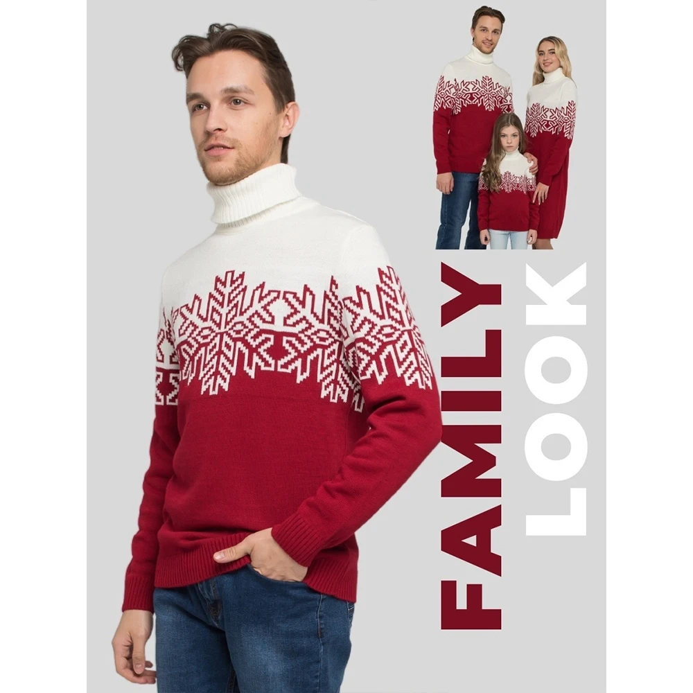 

Christmas Jumpers Thicken Warm New Year's Clothes Women Men Matching Sweaters Family Couples Casual Snowflake Knit Xmas Kids