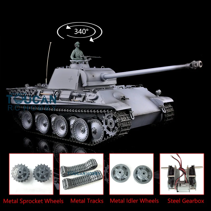 

Toys Heng Long 1/16 Gray RC Tank 7.0 Upgraded German Panther G RTR Ready to Run Panzer 3879 Metal Tracks TH17512-SMT7