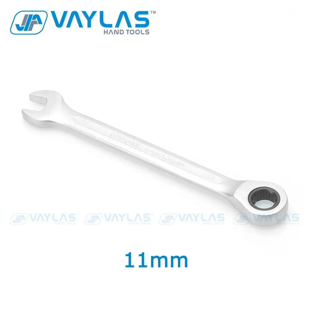 

Ключ с храповым механизмом 11 мм с фиксированной головкой, хромованадиевая сталь, матовая полировка, коробка с 72 зубьями, комбинированный ключ с храповым механизмом и открытым концом