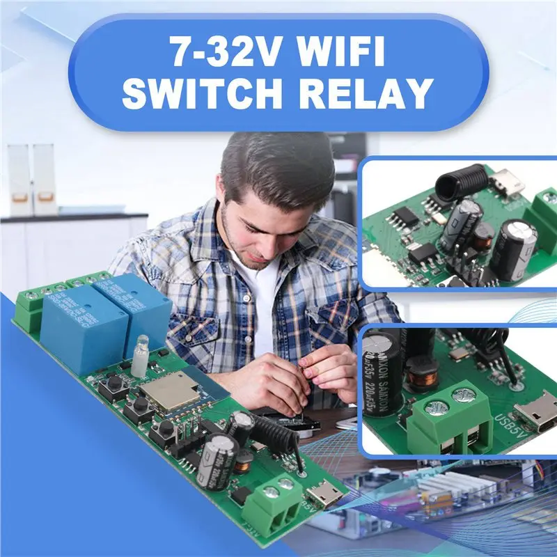 Фото Умное Wi-Fi реле A99E-2X Tuya Smartlife, 2 канала, 5В/7-32В, с функциями импульсного включения, самоблокировки и блокировки, для №5