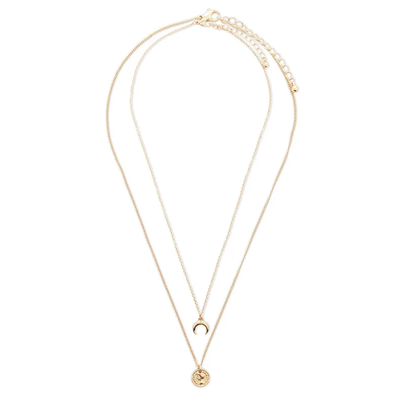 

Crescent Moon Coin Fashion Necklace Head Tag Crescent Horn Multi-layer Necklace