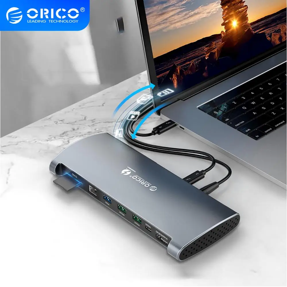

ORICO TB3-S1 Thunderbolt 3 Dock USB Type C HUB to DP USB 3.0 Adapter RJ45 SD4.0 USB-C Converter 40Gbps For MacBook