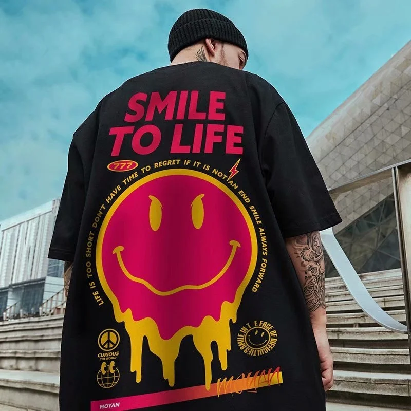 

V-hanver Hip Hop T-shirt 2021 Summer Round Neck Loose Cotton T-shirts Flowers Tee Shirts half Sleeve Streetwear tshirt Couples