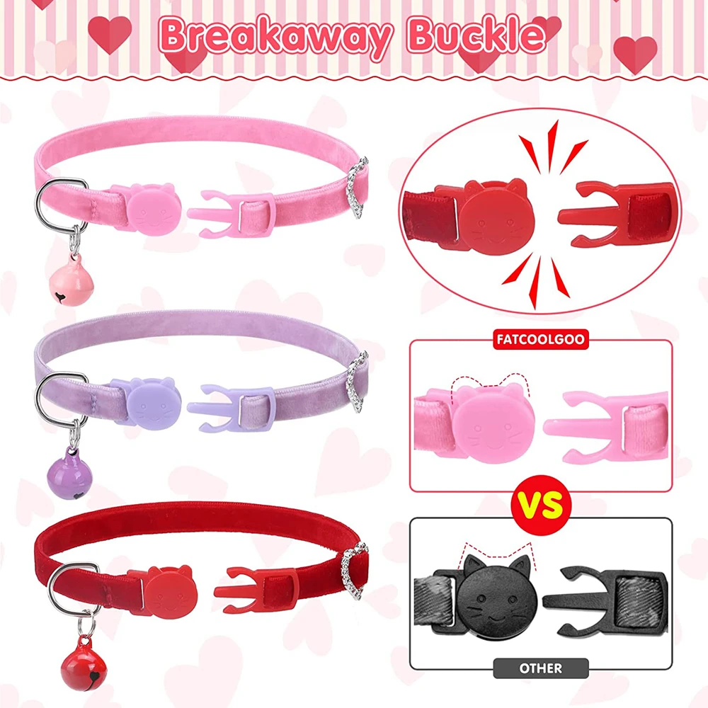 Ошейник на День святого Валентина с колокольчиком розовый мягкий Флокированный