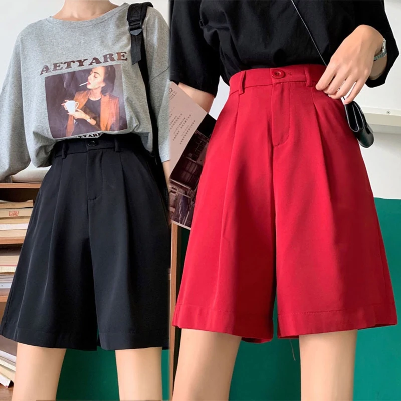

Women High Waist Wide Leg Shorts Plain Office Loose Suit Pants Half Trousers NEW