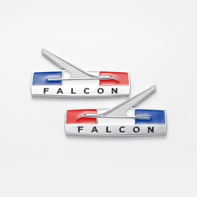 

Автомобильный Стайлинг, металлический логотип FALCON, эмблема бокового крыла автомобиля, значок заднего багажника, декоративная наклейка для Ford Falcon FG FGX G6E XR6 XR8 XT, 2 шт.