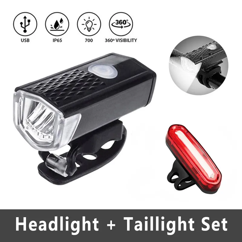 

MTB Bike Headlight Taillight Waterproof Mountain Cycle Front Back Lamp USB Rechargeable Flashlight Lantern Bicycle Accessories