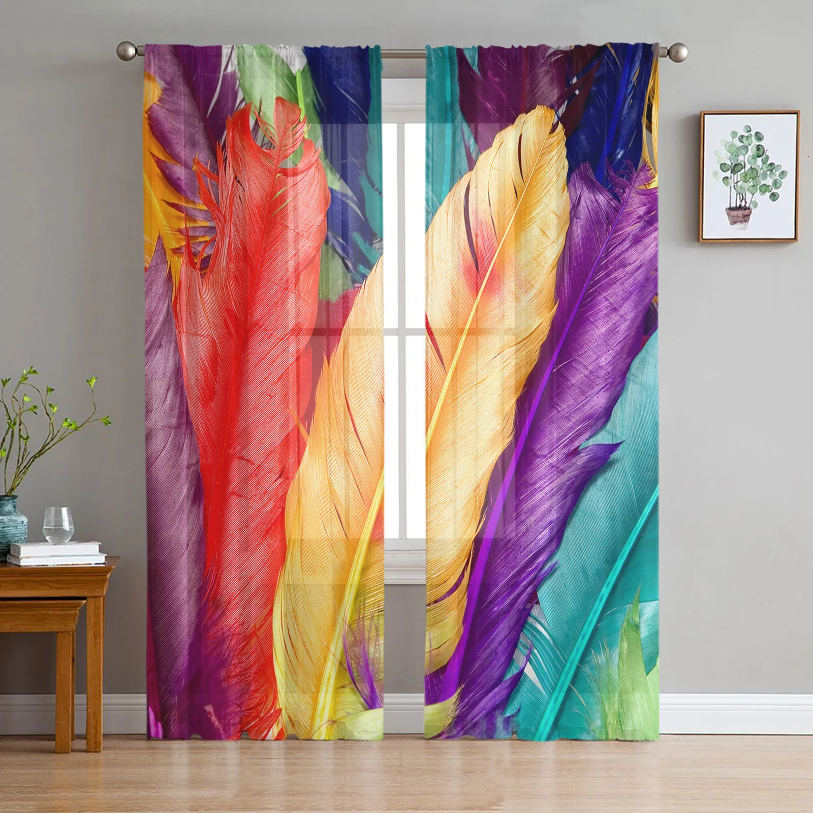 

Цветные тюлевые занавески с текстурой перьев для гостиной, спальни, Декор, прозрачная шифоновая прозрачная вуаль, оконные занавески