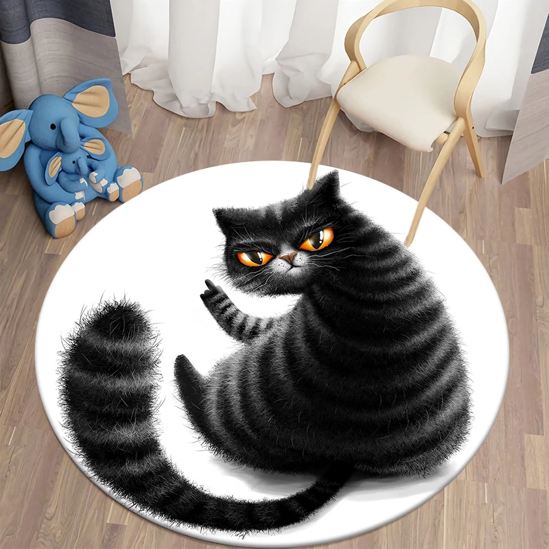 

3D cartoon Black Fat Cat round carpet floor mat living room carpet polyester mat small rugs for bedroom room decor play mat