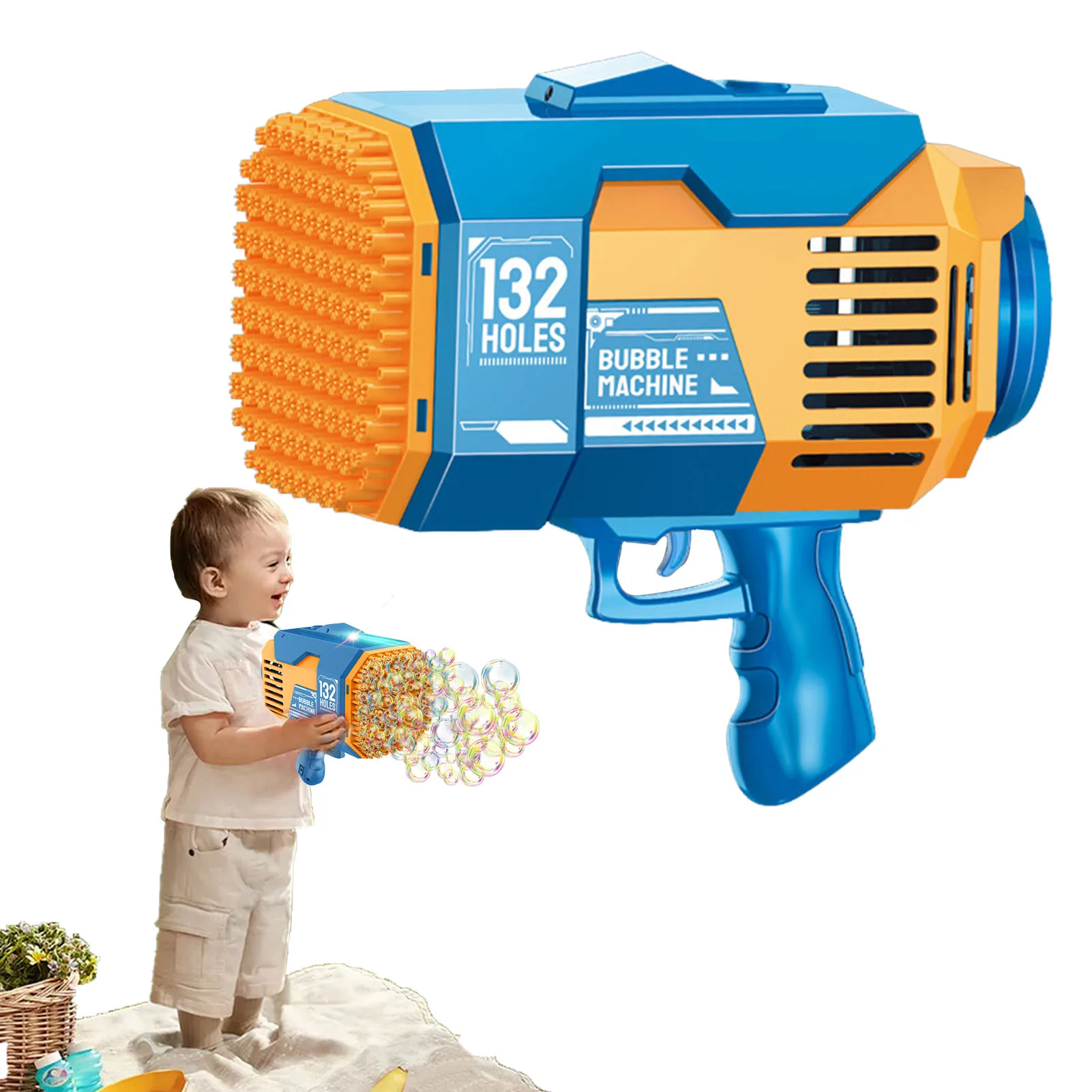 

Rocket Boom Bubble Blower 132 Hole Rocket Launcher Bubble Maker With Lights Automatic Bubble Maker Machine Summer Indoor Outdoor