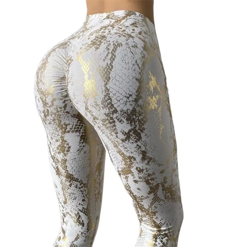 Women's Tight Gold-Plated Printing Snake Pattern Hip Lifting Fitness High Waist Slimming Sports Underwear Bra Yoga Pants Set