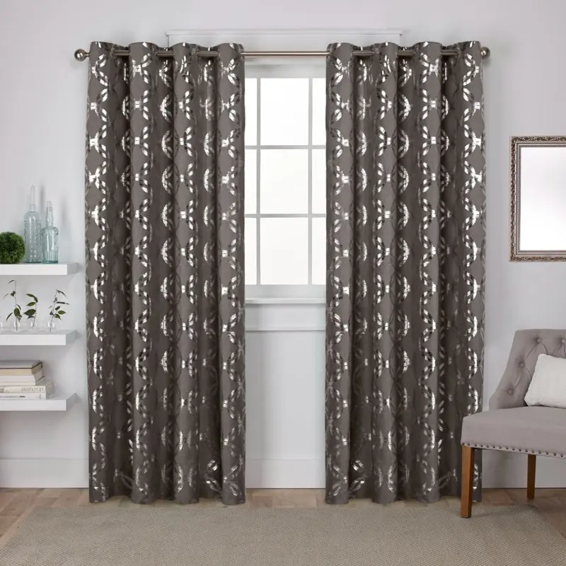 

Modo Metallic Geometric Grommet Top Curtain Panel Pair, 54"x96", Dark Grey Ivory