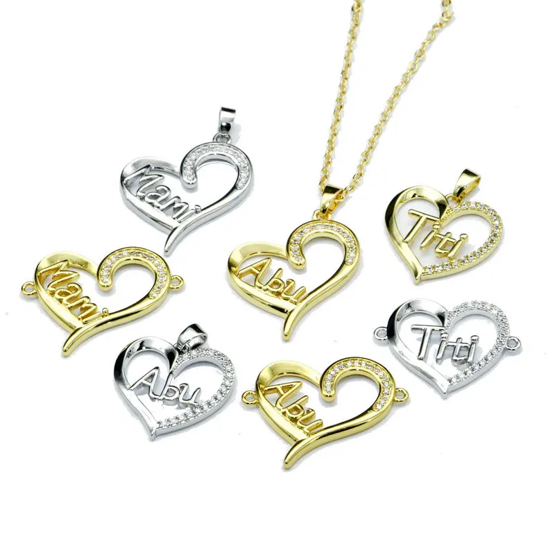 

Прямая продажа с фабрики пользовательские покрытие из настоящего золота белого, CZ Holow Мами сердце Форма Кулоны "любовь" ожерелье для женщин