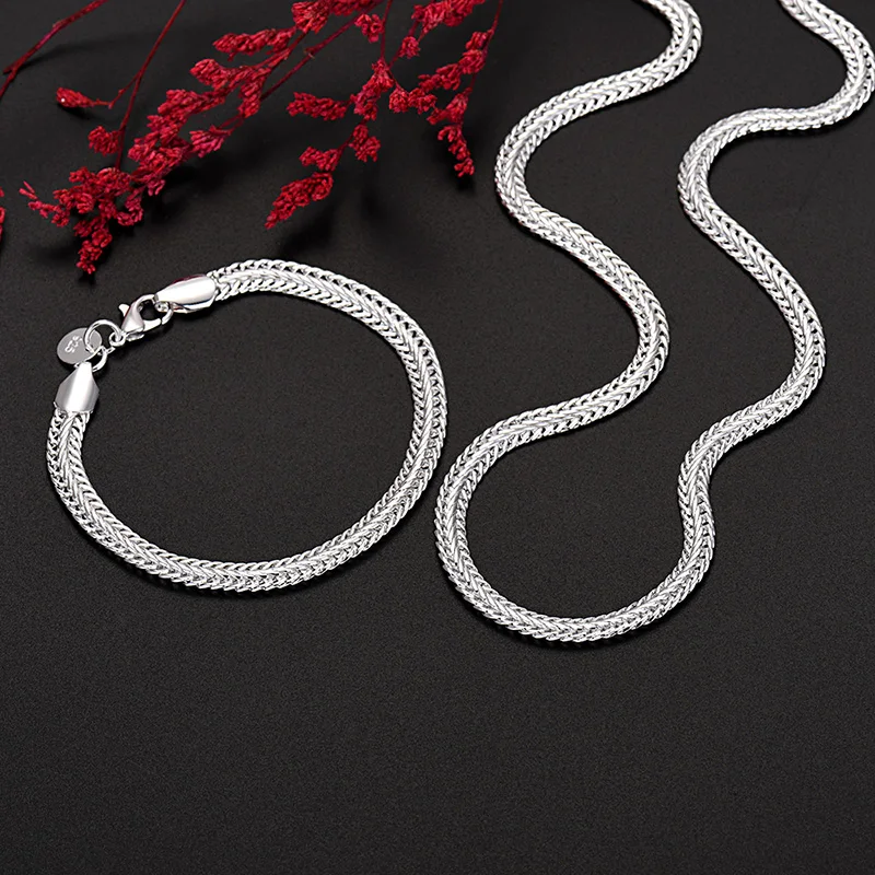 

Fine 925 Sterling silver 6MM geometry bracelet neckalce jewelry sets for women man Luxury fashion Party wedding Accessories gtfs