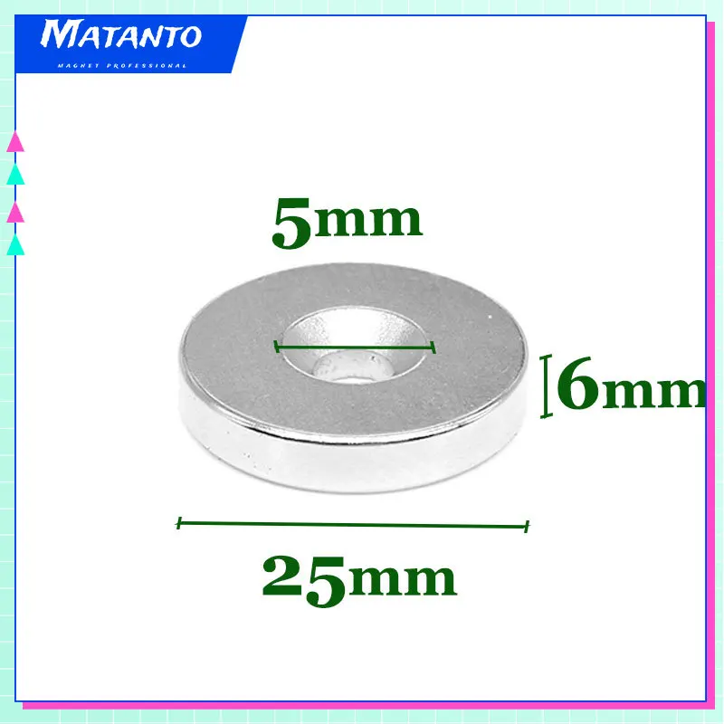 

Неодимовый магнит NdFeB N35, 2-20 шт., 25 х6 мм, отверстие 5 мм, Круглый сверхмощный сильный постоянный магнитный диск imanes