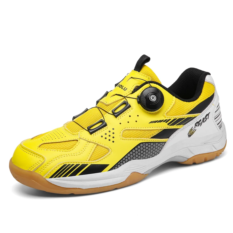Men Women Tennis Table Shoes White Yellow Women Rotating Buckle Badminton Shoes Outdoor Anti-Slippery Man Training Tennis Shoes