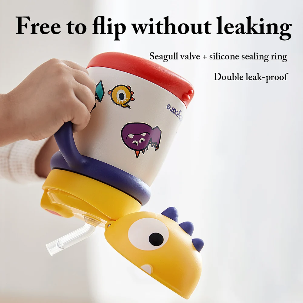 Bc Babycare Dinosaur 316L Stainless Steel Thermos Cup Leak-proof Anti-choke Straw Kid Insulated Cups Outdoor Vacuum Flask Bottle