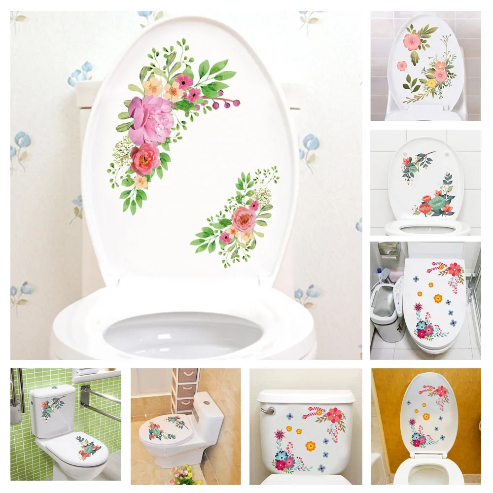 

Toilet Stickers Flower Mural Bathroom Decoration Stickers Bathroom Decors Self-adhesive Paintings Removable PVC toilet sign