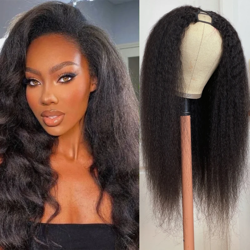 

Unice Hair Kinky Straight/Curly V Part Wig Human Hair Wigs Real Scalp No Lace No Leave Out Glueless Wig for Women Full Machine