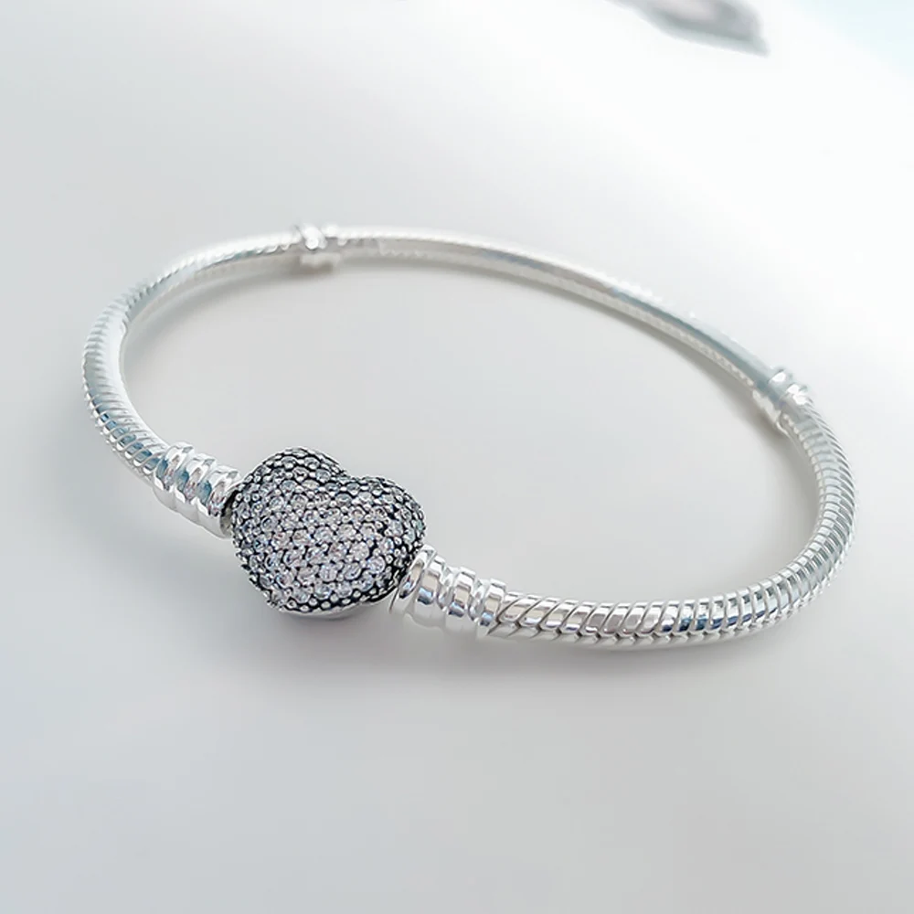 Pandora-Bracelet à Fermoir en Forme de Cœur pour Femme, Bijoux à la Mode, Cadeau d'Anniversaire et de Saint Valentin