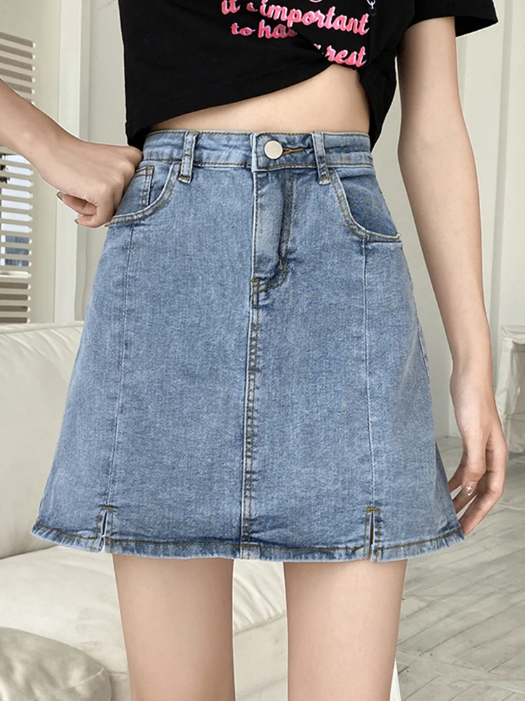 

Юбка Ailegogo женская джинсовая трапециевидная с высокой талией, уличная одежда из денима в стиле ретро, с эффектом потертости, на пуговицах, ве...