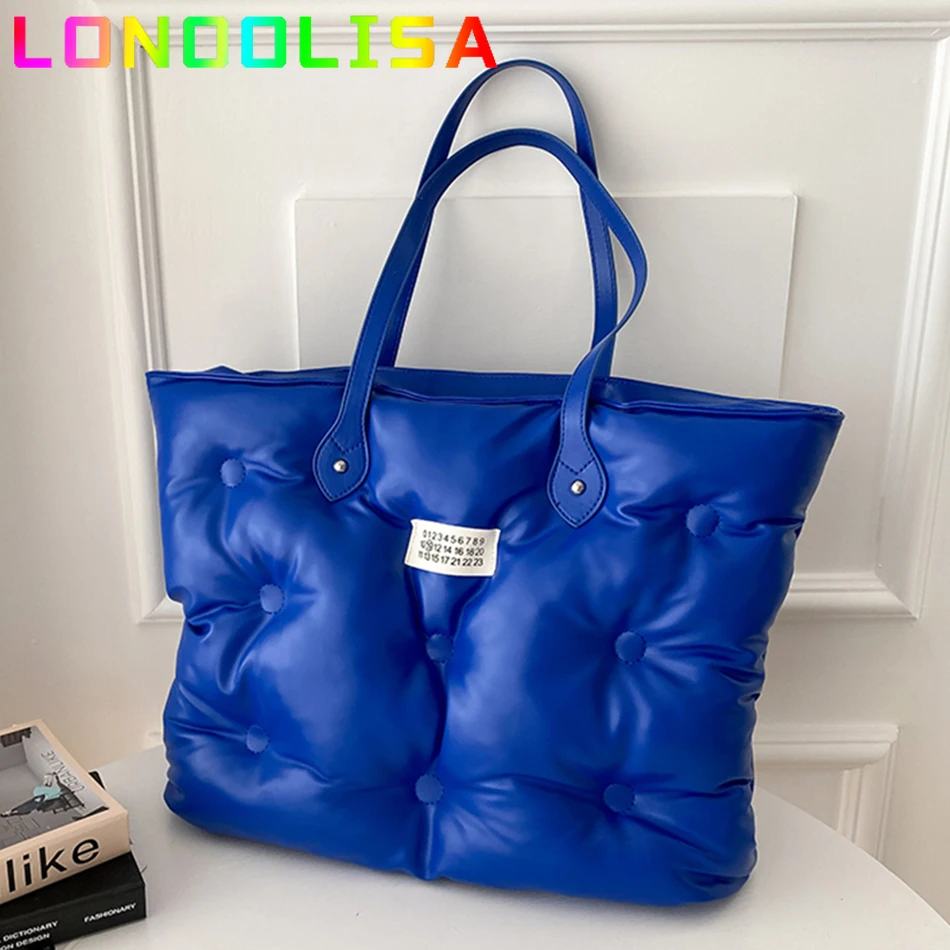 

Large Padded Handbags Fashion Soft Leather Shoulder Bag for Women New Space Down Cotton Shoulder Tote Bags Ladies Puff Bag Purse
