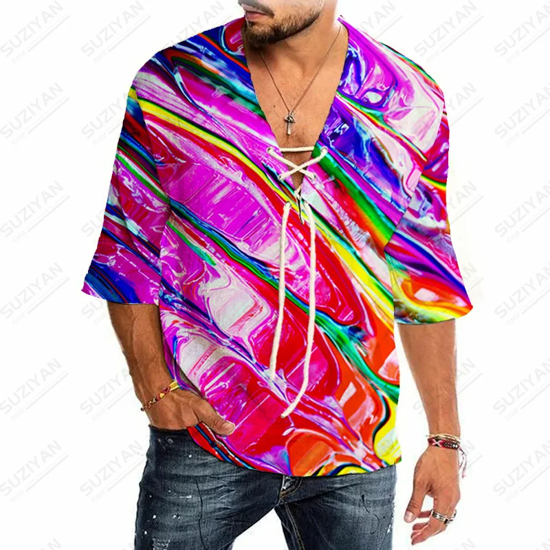 

Korean Designer Kapital Large Size Knotted Features Kinds Of Elegant British Street Fashion V Neck Men Floral Hippie