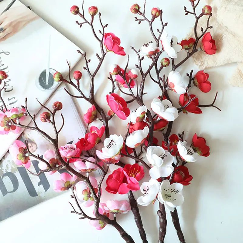 

1pc Plum Cherry blossoms Artificial Silk flowers flores Sakura tree branches Home table living room Decor DIY Wedding Decoration