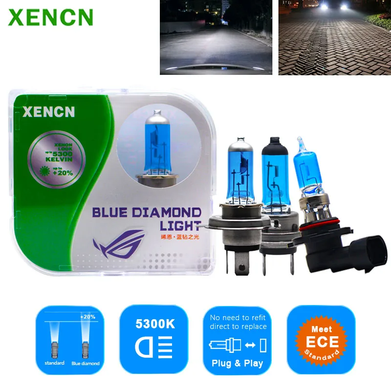 XENCN 12V H1 H3 H4 H7 H8 H9 H10 H11 H13 H15 H16 9005 9006 9012 Blue Diamond Light 5300K Xenon Look Halogen Headlight Car Bulb,2x