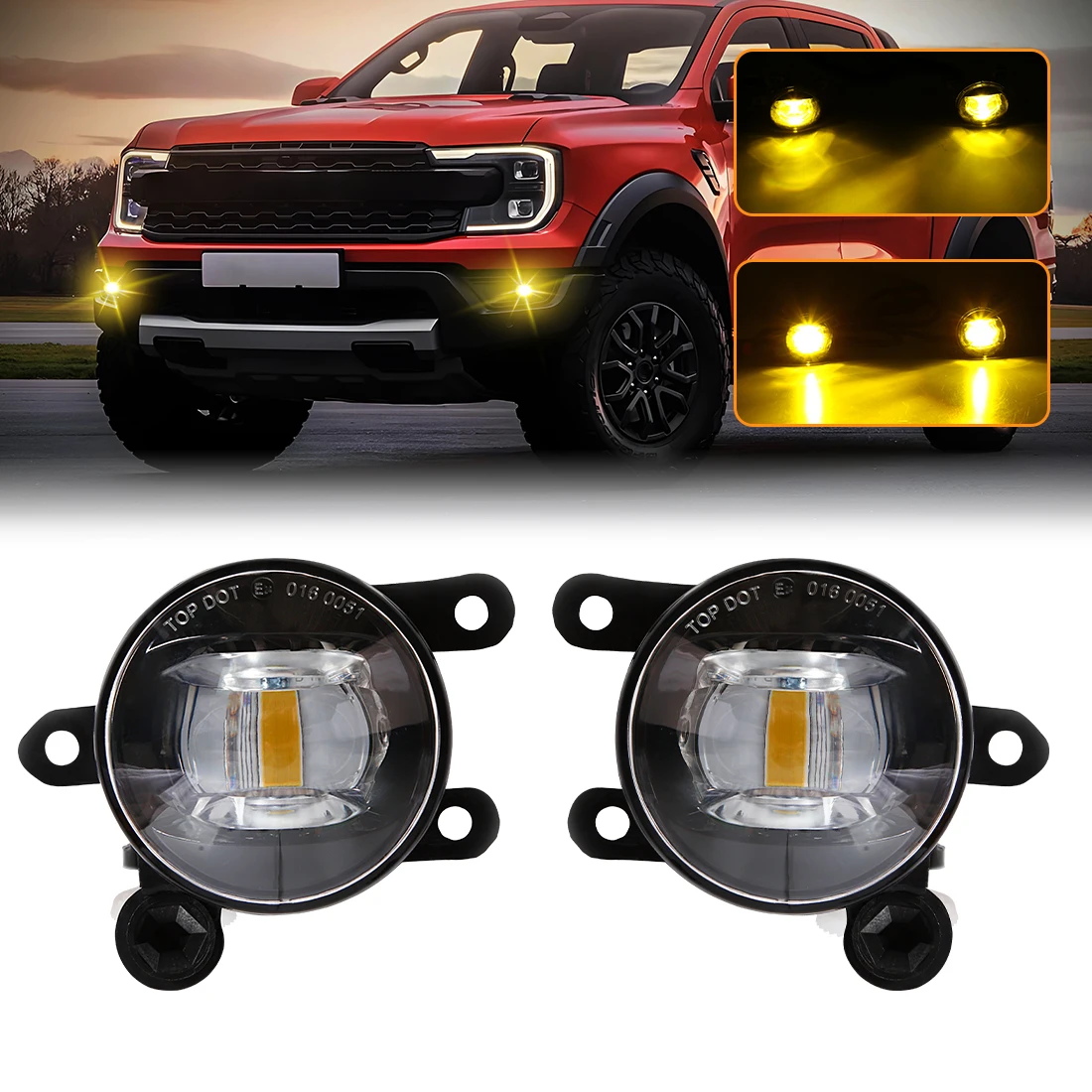 Фото Светодиодные противотуманные фары для Ford Bronco Sport 2021 2022 Ranger Raptor 2022 2023 2024 ESCAPE 2023 2024 Желто-белые дневные ходовые огни №2