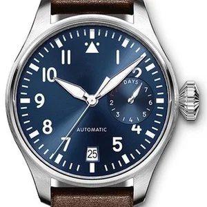 mens mechanical watch automatic Big Pilots Blue Brown Leather