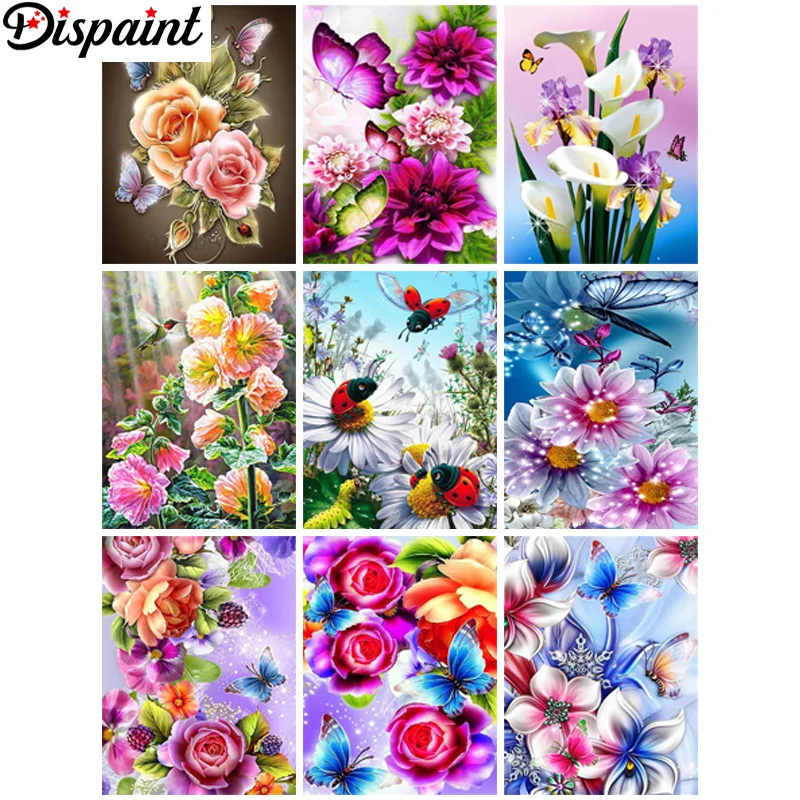 

Dispaint Full Diamond "Flower Rose Butterfly" DIY 5D Diamond Painting Cross Stitch Home Decor Picture Of Rhinestone Handmade