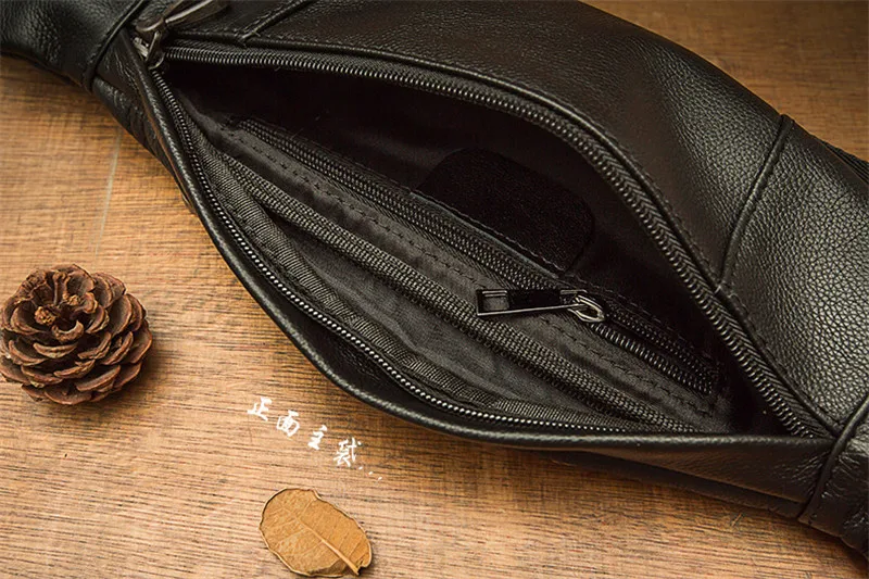 Casual natural genuine leather stitching design men's small chest bag outdoor daily waist pack fashion shoulder messenger bag