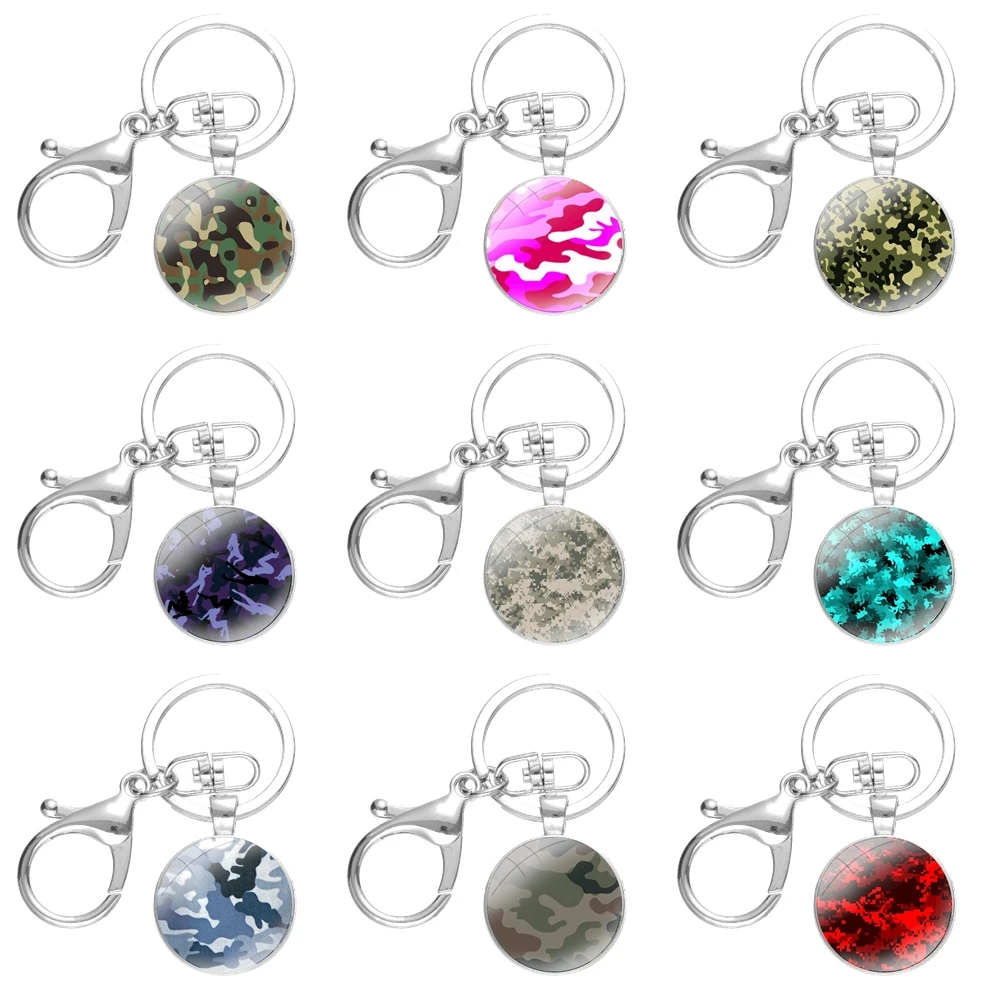 

Keychain Handmade Glass Cabochon Key Ring Holder Pendant Key Chains Colorful camouflage