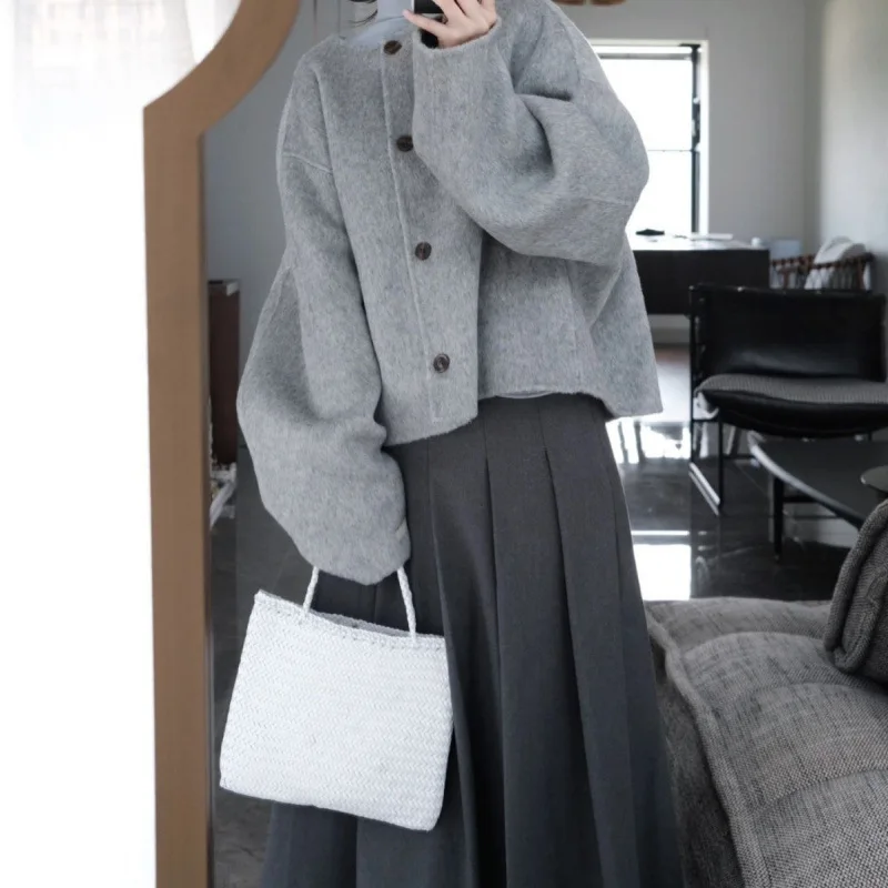 

Idle Style Suit High-Grade Super Nice Woolen Coat Pleated Skirt Two-Piece Deep Winter Clothes With A Whole Set