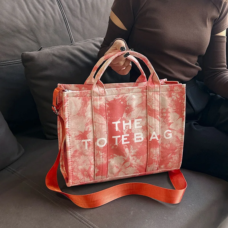 Women's Fashion Gradient Canvas Single Shoulder Crossbody Bag Tie Dyed Jacquard Handbag Commuter Tote Bags Portable Versatile