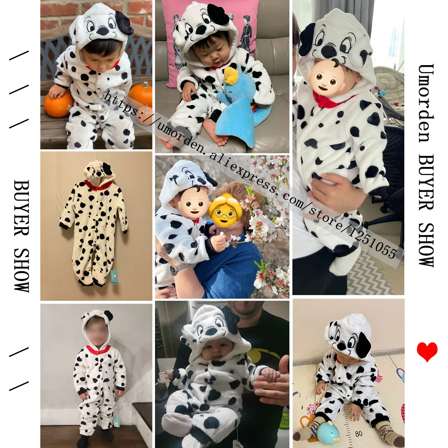Umorden Baby Dalmatians Spotty Dog Costume Kigurumi Cartoon Animal Rompers Infant Toddler Jumpsuit Flannel Halloween Fancy Dress images - 6