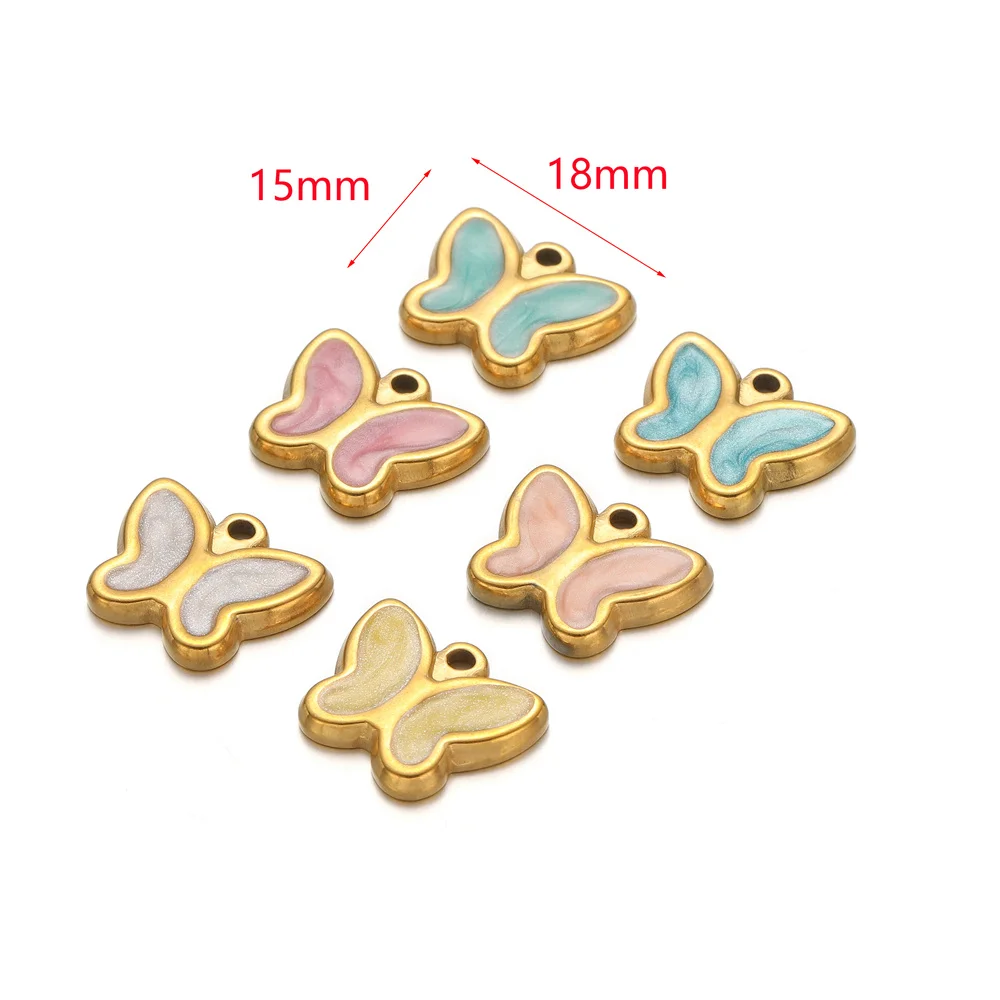 5PCS 15x18mm Lovely Butterfly Charms Pendant Enamel Small  Stainless Steel Charms DIY Jewelry Making Accessories for Necklace