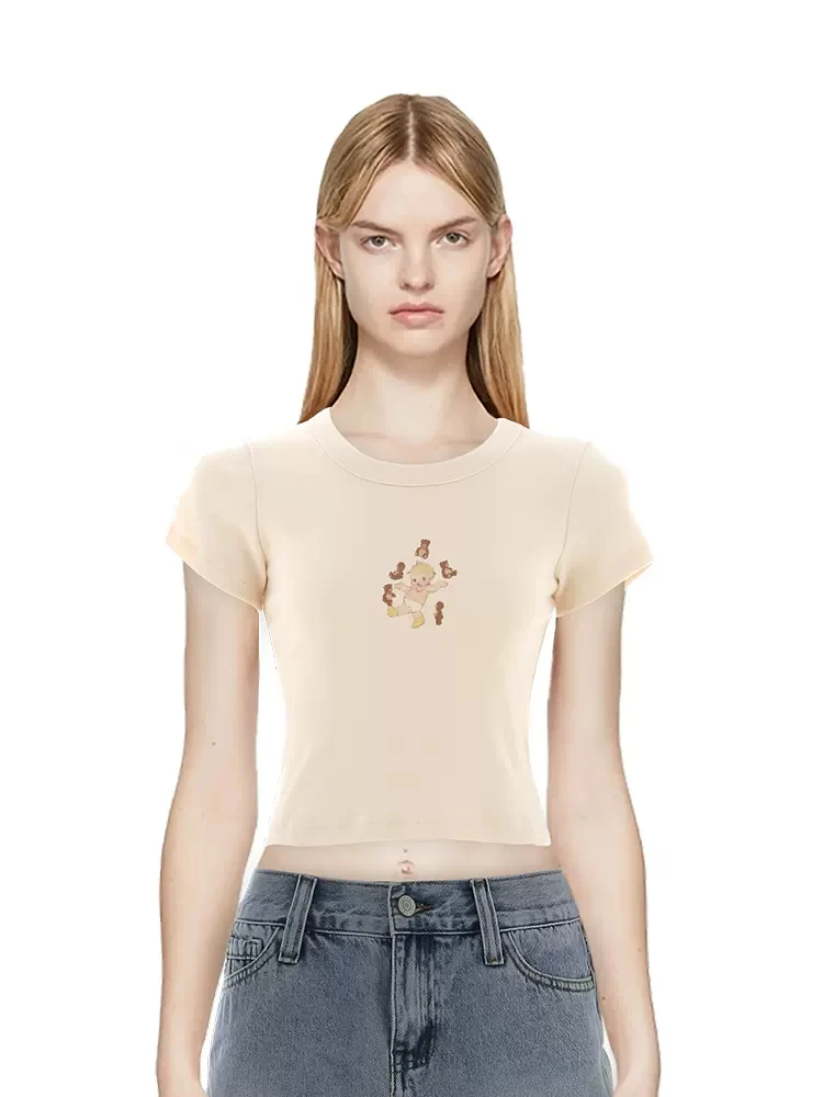 

Женская футболка с круглым вырезом PUWD, бежевая хлопковая футболка с коротким рукавом и принтом в виде ангела для акробатических трюков, лето 2023